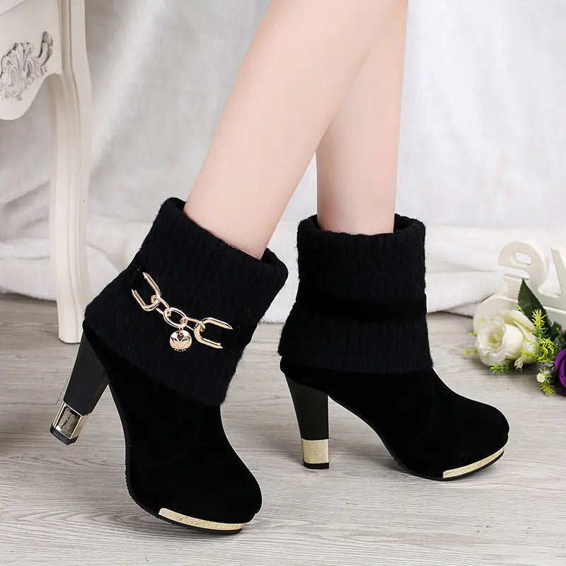 Chunky Heel Women's Suede Mid-Calf Martin Boots