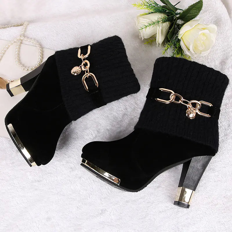 Chunky Heel Women's Suede Mid-Calf Martin Boots