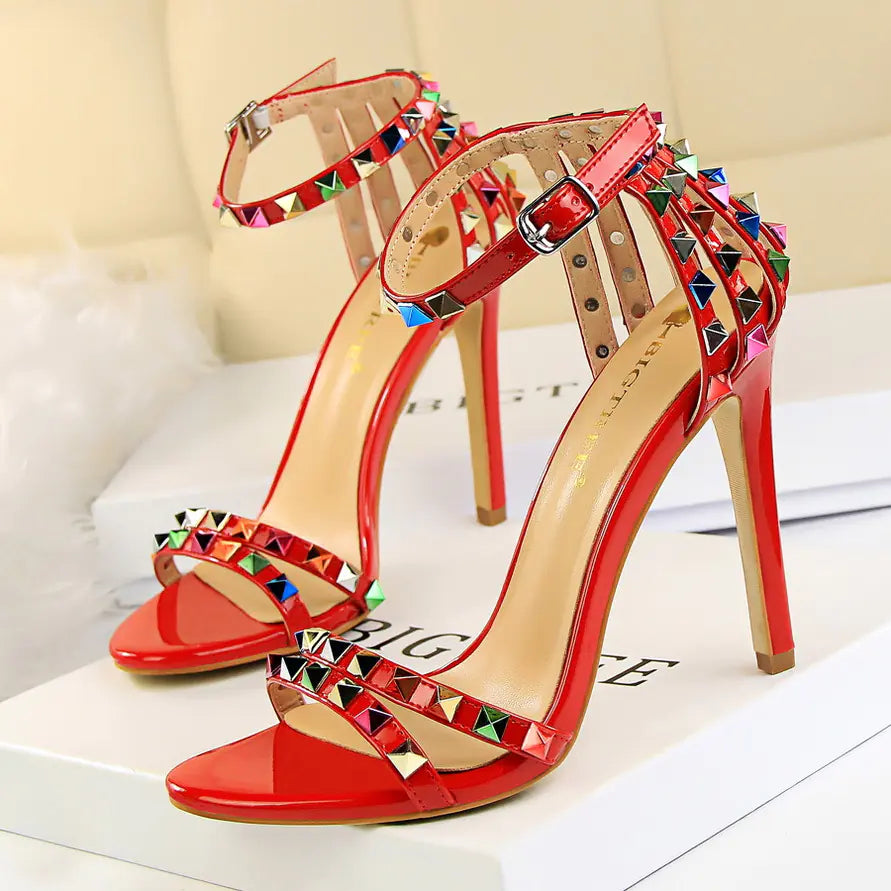 Roman Style Women's High Heels with Colorful Studs