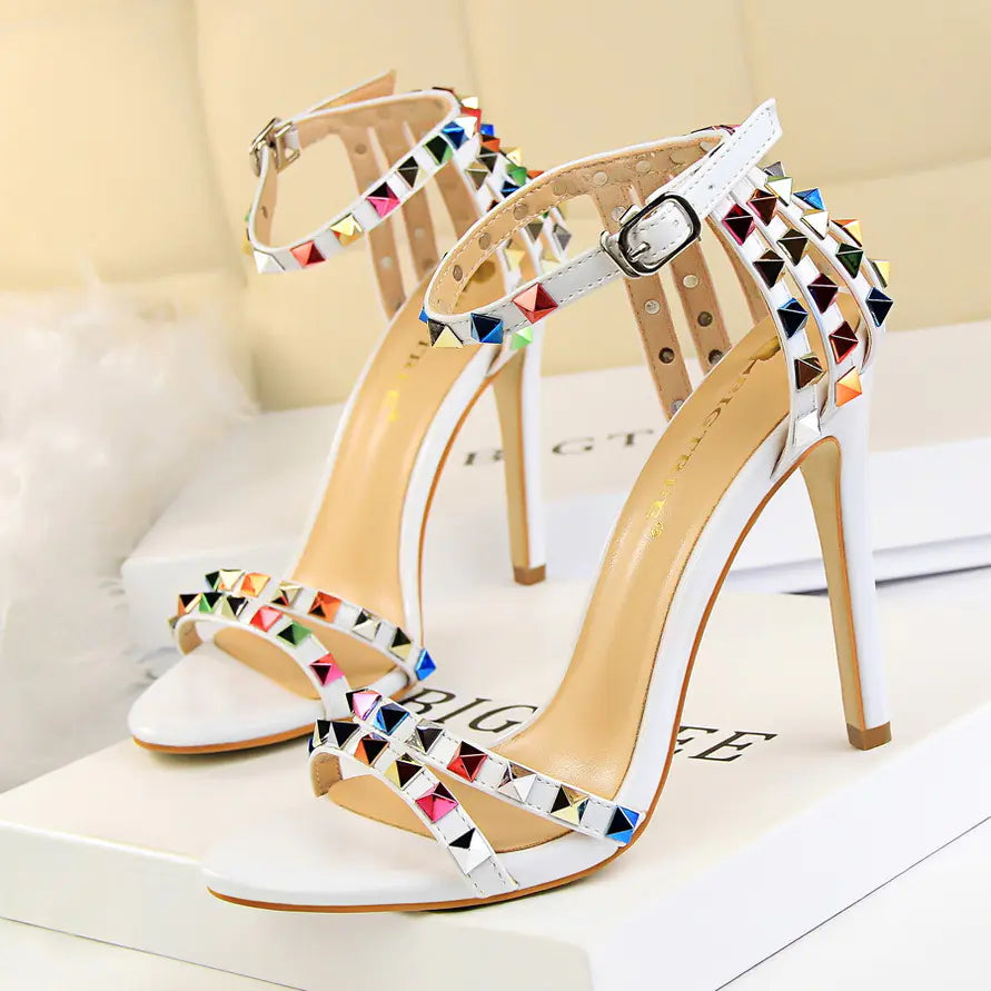 Roman Style Women's High Heels with Colorful Studs