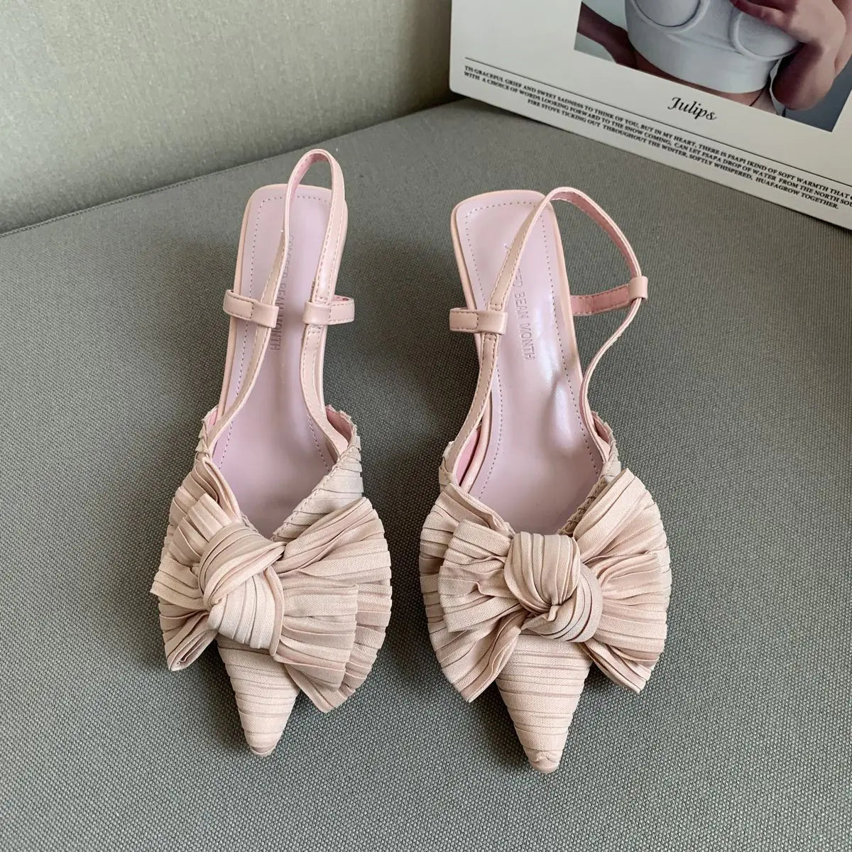 Pointed Toe Bow Stiletto Heels in Microfiber