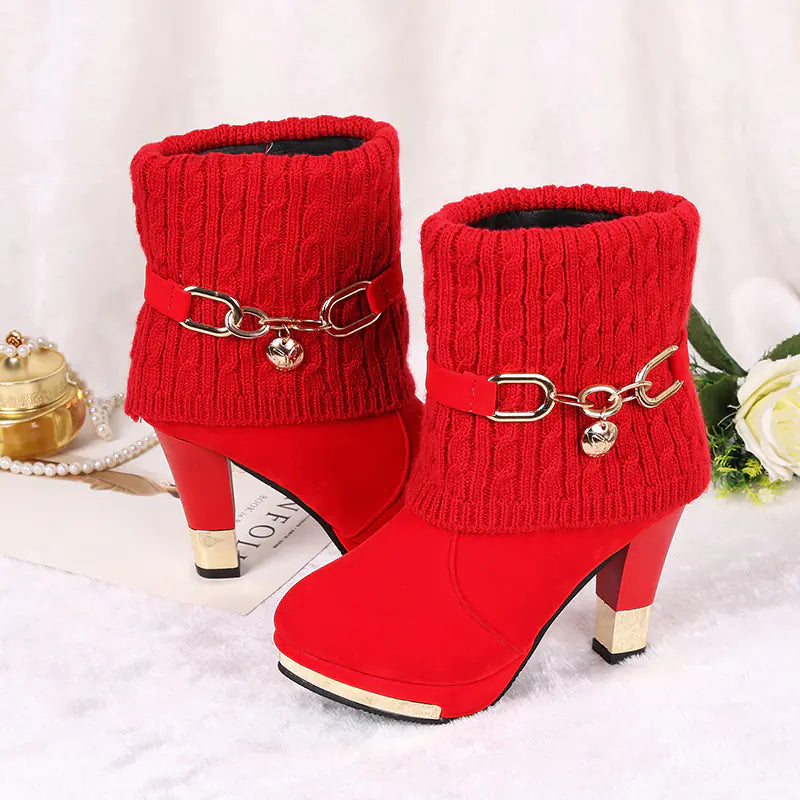 Chunky Heel Women's Suede Mid-Calf Martin Boots