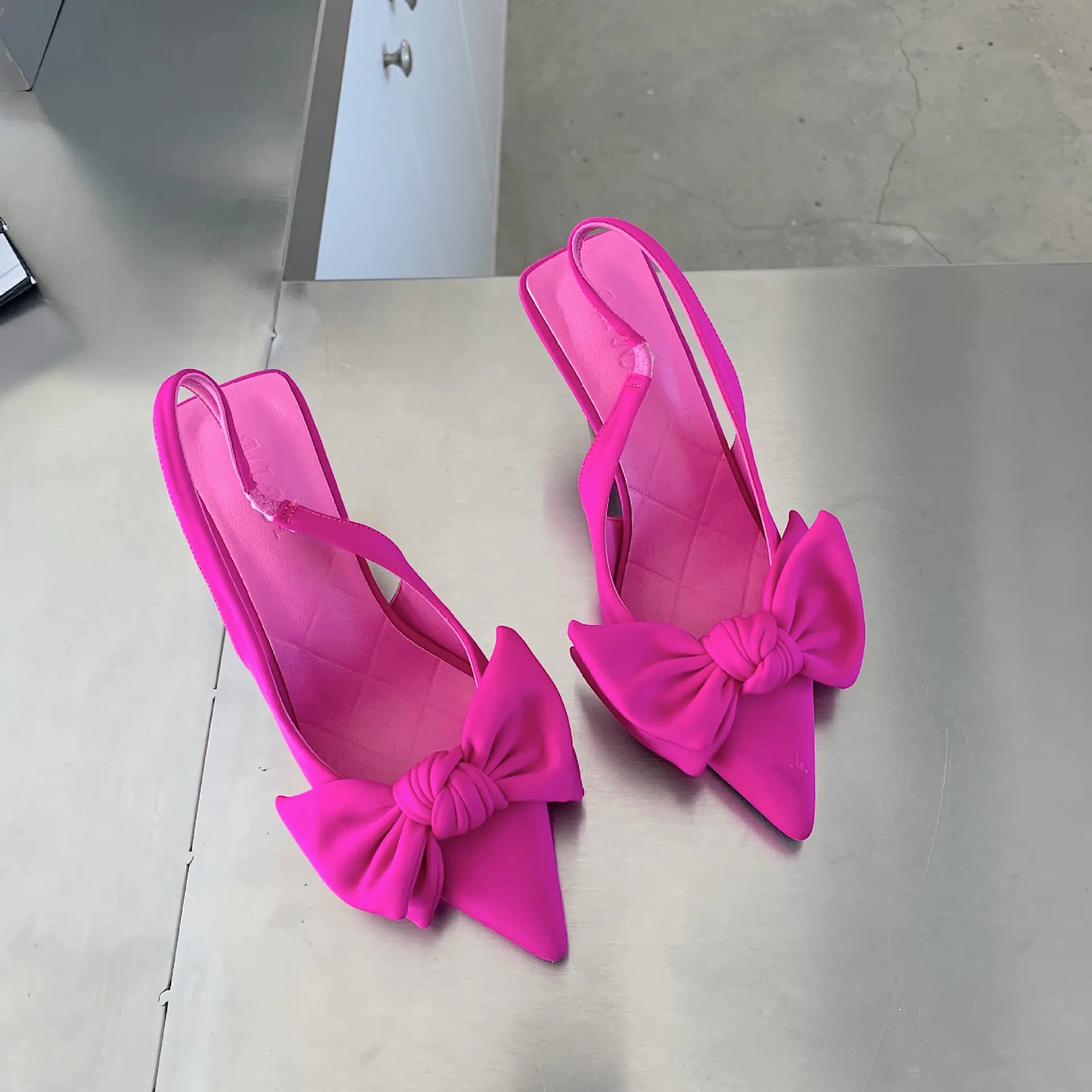 Pointed Toe Bow Stiletto Heels in Microfiber