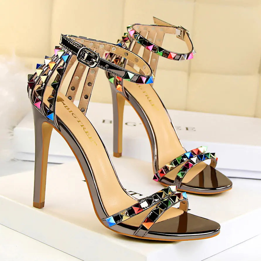 Roman Style Women's High Heels with Colorful Studs