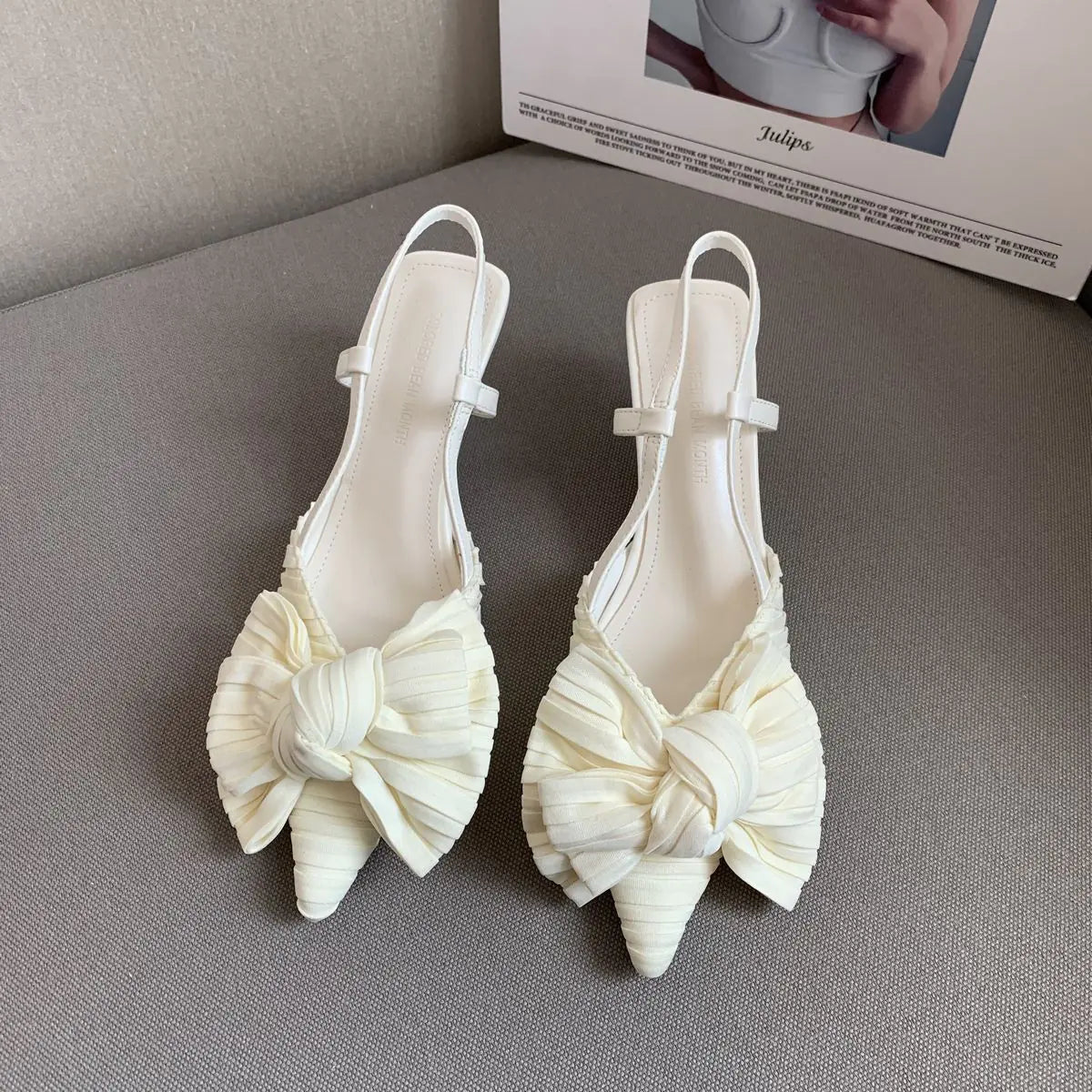 Pointed Toe Bow Stiletto Heels in Microfiber