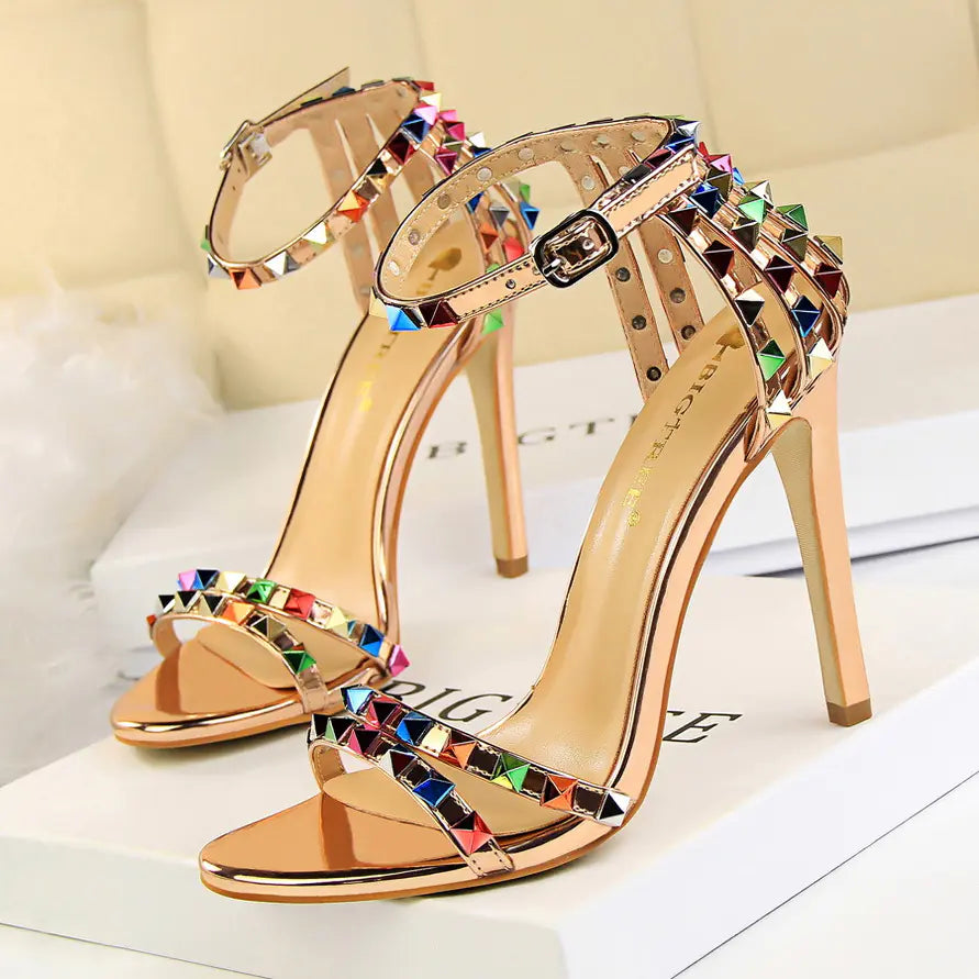 Roman Style Women's High Heels with Colorful Studs